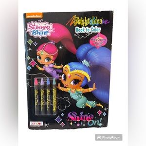Shimmer and Shine book to color.  4 milky crayons & Black pages to color.